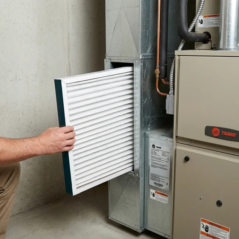 HVAC technician cleaning condenser coils during an annual AC tune-up in Monrovia California