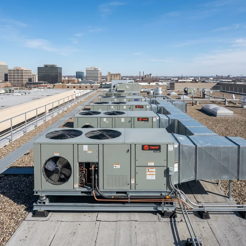 Commercial rooftop HVAC unit inspection and repair on a Monrovia California business property