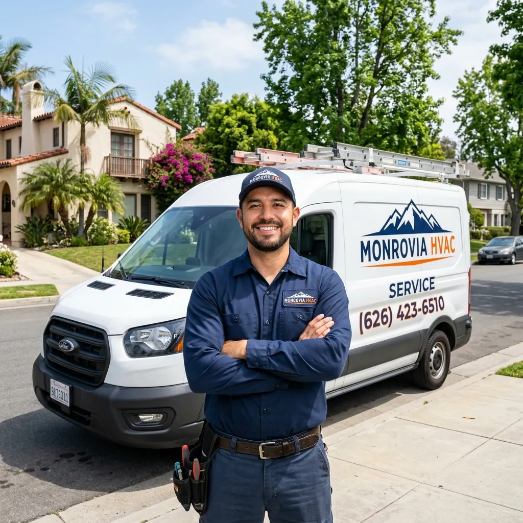 Monrovia HVAC Service technician and van serving homes in Monrovia, CA foothills